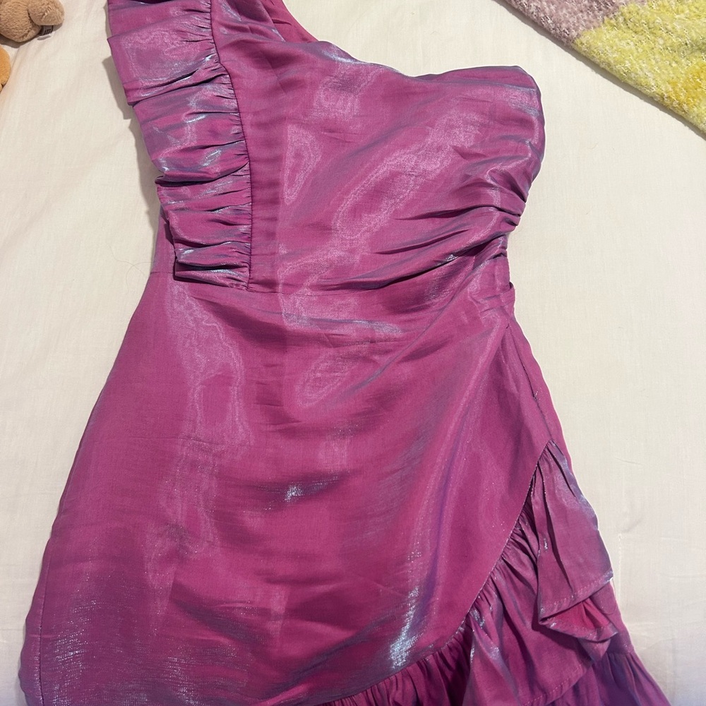 LoveShackFancy Purple One-Shoulder Dress